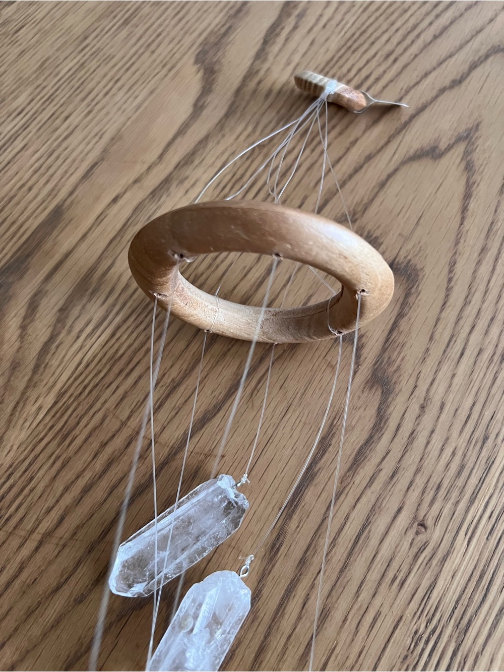 Real Crystal Quartzite Hanging Mobile Wind Chime with Natural Wood Rings - Picture 5 of 10